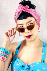 Sylvie Bad Librarian Champagne Pink Cateye Retro Sunglasses 