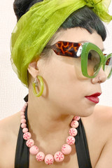 Retro Green Acrylic Hoop  Stud Vintage Style Earrings
