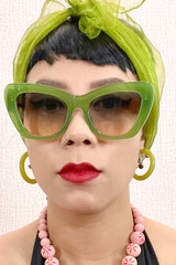 Retro Green Acrylic Hoop  Stud Vintage Style Earrings