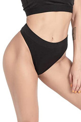 High Waist High cut tanga Moisture Wicking Seamless Workout Thong in black front view