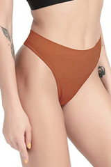 High Waist High cut tanga Moisture Wicking Seamless Workout Thong in caramel front view
