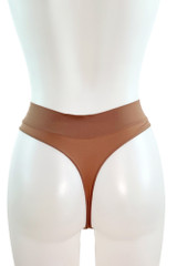 High Waist High cut tanga Moisture Wicking Seamless Workout Thong caramel  actual product picture on a mannequin backview 