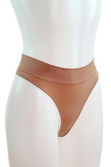 High Waist High cut tanga Moisture Wicking Seamless Workout Thong Caramel actual product picture on a mannequin quarter side view 