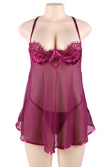 Celeste Wine Red Magenta Velvet and lace Babydoll Lingerie actual product photo on a mannequin front view