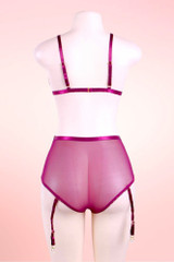 Celeste Wine Plus size Garter Bra and Panty Set