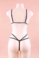 Wanda Black Lace Teddy with cutout Sides and matching Lace Eye Mask Actual product photo on a mannequin back view