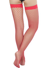 Plain Red Medium Fishnet Thigh Stockings
