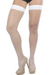 Plain White Medium Fishnet Thigh Stockings