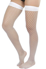 Plain White Medium Fishnet Thigh Stockings