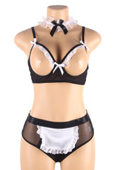 Cassia French Maid Cupless Crotchless Lingerie Set actual product photo front view