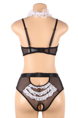 Cassia French Maid Cupless Crotchless Lingerie Set actual product photo  back view