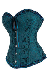 Vintage Teal Blue Floral Brocade Bustier Corset Top