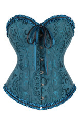 Vintage Teal Blue Floral Brocade Bustier Corset Top