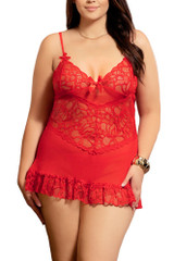 Aryana Red Plus Size Mesh Floral LaceElegant Classic Chemise 