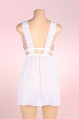 Catelyn White Bridal Plunging V Neckline Babydoll Lingerie Sleepwear  actual product picture on a mannequin backview 