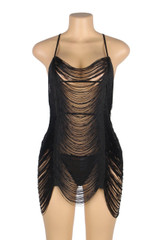 actual product photo of Celestia Black Halter Tassel Flapper Vintage nighties on a mannequin front view