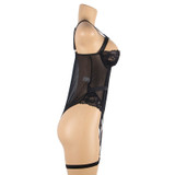 Willow Black Sheer Mesh Thigh Garter Bodysuit Teddy Lingerie actual product pictire on a mannequin side view