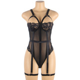 Willow Black Sheer Mesh Thigh Garter Bodysuit Teddy Lingerie actual product pictire on a mannequin front view