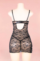 Marion black lace side slit chemise lingerie actual product pictire on a mannequin, back view