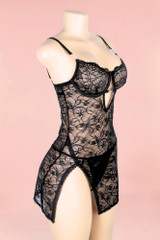 Marion Black Lace Nighties Lingerie with Slit