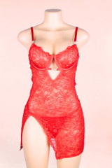Red lace plus size lingerie front view on Mannequin