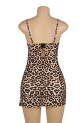 Yara Leopard Plus Size Black Lace Front Slit Sleepwear Chemise