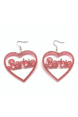Iconic Doll Pink Heart Acrylic Glitter Doll Retro Logo Dangling Hook Earrings