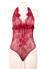 Molly Red Plus Size Eyelash Floral Lace Plunging Teddy Bodysuit