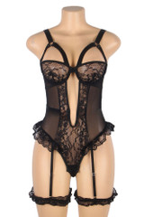 Brittany Lace Demi cup Thigh Garter Bodysuit Teddy actual product photo on a mannequin front view