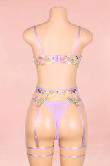 Indra Floral Embroidered Sheer Bra thigh Garter Belt Set
