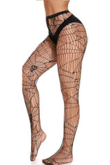 Skull & Spider Web Halloween Gothic Fishnet Pantyhose