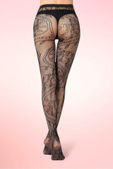 Paisley Lace Pattern Halloween Gothic Fishnet Pantyhose