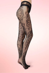 Paisley Lace Pattern Halloween Gothic Fishnet Pantyhose