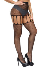 High Waist Fishnet Garter Belt to Thigh Garterhose Stockings