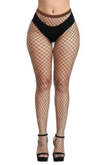 Brown Large Holes Full Waist to Toe Fishnet Pantyhose Stockings