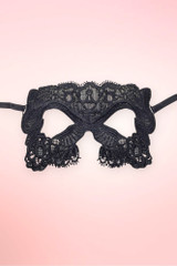 Wide Lace Eye Mask product photo flat lay on pink background.
