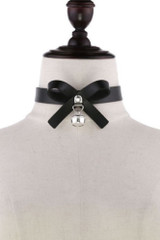 Ribbon Bow Bell Faux Leather Choker Necklace