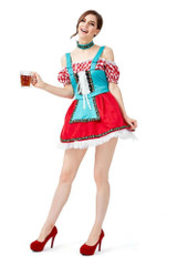 Deluxe Bavarian Teal and Red Apron Beer Maid Oktoberfest Costume