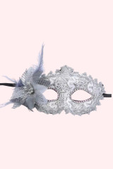 White Lace Enchanted Masquerade Mask with Flower