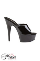 Pleaser Delight 601 Black Patent  6" Peep Toe slip On High Heel Stiletto Mules Sandals