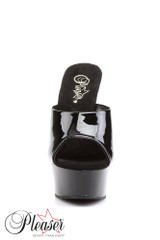 Pleaser Delight 601 Black Patent  6" Peep Toe slip On High Heel Stiletto Mules Sandals