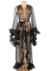 Luzianne Black Retro Glam Ruffled Tulle Long Dressing Gown