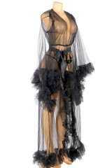 Luzianne Black Retro Glam Ruffled Tulle Long Dressing Gown