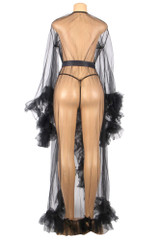 Luzianne Black Plus Size Retro Glam Ruffled Tulle Long Dressing Gown