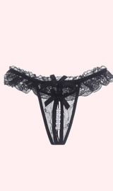 black  open crtch thong with Pearl.