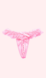 Pink crotchless thong with pearl.