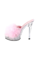 Pleaser USA Majesty 501 Baby Pink Marabou 5” Retro Clear Slip on Stiletto Mule High Heel Sandals