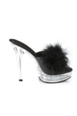 Pleaser USA Majesty 501 Black Marabou 5” Retro Clear Slip on Stiletto Mule High Heel Sandals