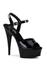 Pleaser USA Delight 609 Black Patent 6” Ankle Strap High Heel Stiletto Platform Peep Toe Sandals