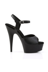 Pleaser USA Delight 609 Black Vegan Leather 6” Ankle Strap High Heel Stiletto Platform Peep Toe Sandals
